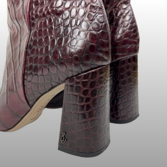 Sam Edelman Codie 2 Square Toe Ankle Bootie Boots Red Bordeaux Croc Size 9.5 - Picture 13 of 14